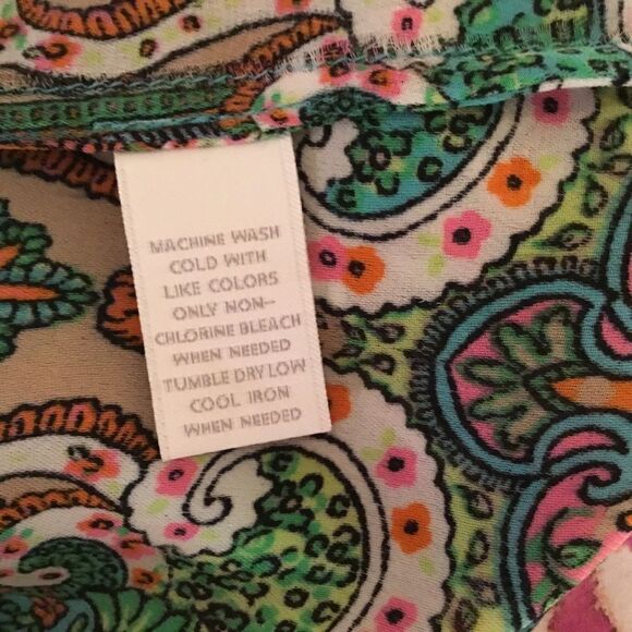 Charter Company Women’s Blouse in PL with 3/4 sleeve aqua, green, pink print - Picture 8 of 12